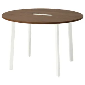 IKEA MITTZON МІТТЗОН, стіл для конференцій, шпон горіха круглий/білий, 120x75 см 095.305.09 фото