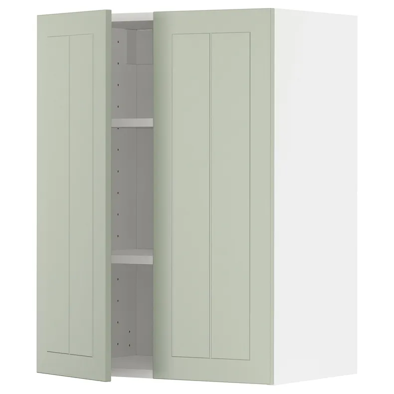 IKEA METOD МЕТОД, навесной шкаф с полками / 2дверцы, белый / светло-зеленый, 60x80 см 994.867.81 фото №1
