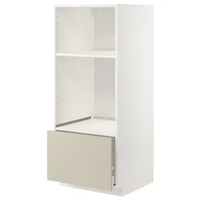 IKEA METOD МЕТОД / MAXIMERA МАКСИМЕРА, высокий шкаф д / духовки / СВЧ с ящиком, белый / гавсторпский бежевый, 60x60x140 см 894.268.15 фото