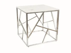 Журнальний столик скляний SIGNAL ESCADA B II, 55x55 см, білий мармур / срібло фото