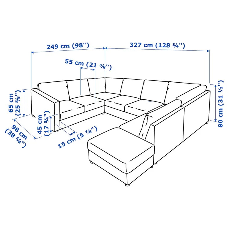 IKEA VIMLE ВІМЛЕ, диван U-подібної форми, 6-місний, з відкритим кінцем/Гранн/Бомстад чорний 193.067.84 фото №7