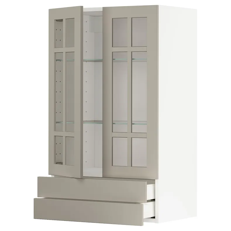 IKEA METOD МЕТОД / MAXIMERA МАКСИМЕРА, навесной шкаф / 2 стекл двери / 2 ящика, белый / Стенсунд бежевый, 60x100 см 194.698.32 фото №1