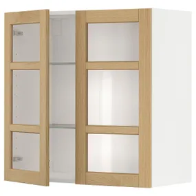 IKEA METOD МЕТОД, настінна шафа, полиці / 2 склх дверц, білий / ФОРСБАККА дуб, 80x80 см 195.093.57 фото