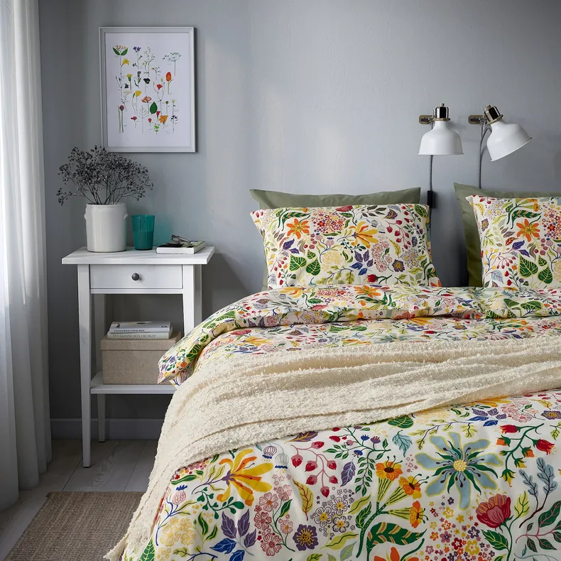 IKEA STRANDLUMMER СТРАНДЛЮММЕР, пододеяльник и наволочка, разноцветный/цветочный рисунок, 150x200/50x60 см 005.797.98 фото №3