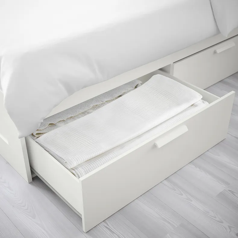 IKEA BRIMNES БРИМНЭС, каркас кровати с ящиками, белый / Лонсет, 160x200 см 490.187.39 фото №7