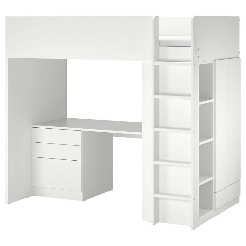 IKEA SMÅSTAD СМОСТАД, кровать-чердак, белый с письменным столом с 2 полками, 90x200 см 895.201.58 фото №1