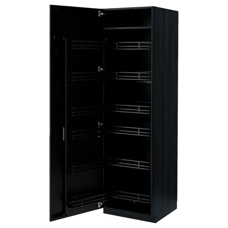 IKEA METOD МЕТОД, шафа висока з вис секц д / харч прод, чорний / Лерхіттан, пофарбований у чорний колір, 60x60x200 см 994.721.28 фото №1