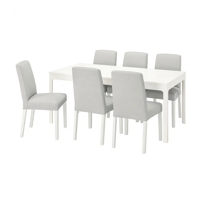 IKEA EKEDALEN ЕКЕДАЛЕН / BERGMUND БЕРГМУНД, стіл+6 стільців, білий / світло-сірий / білий, 180 / 240 см 894.082.32 фото №1