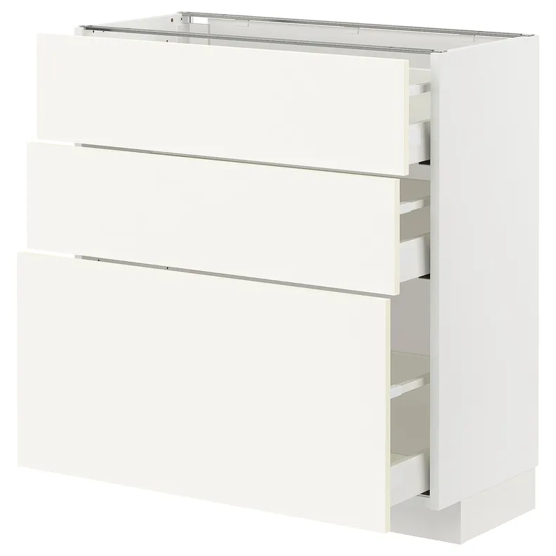 IKEA METOD МЕТОД / MAXIMERA МАКСИМЕРА, напольный шкаф с 3 ящиками, белый / Вальстена белый, 80x37 см 895.072.32 фото №1