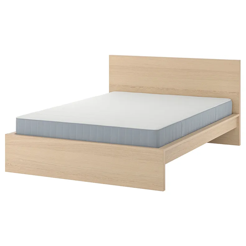IKEA MALM МАЛЬМ, каркас ліжка з матрацом, білений дубовий шпон / ВЕСТЕРЕЙ жорсткий, 180x200 см 595.441.27 фото №1