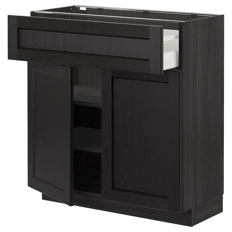 IKEA METOD МЕТОД / MAXIMERA МАКСИМЕРА, напольный шкаф с ящиком / 2дверцами, черный / Лерхиттан с черными пятнами, 80x37 см 294.562.16 фото №1