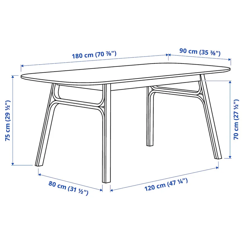 IKEA VOXLÖV ВОКСЛЕВ / ODGER ОДГЕР, стіл+4 стільці, бамбук / антрацит, 180x90 см 493.886.79 фото №3