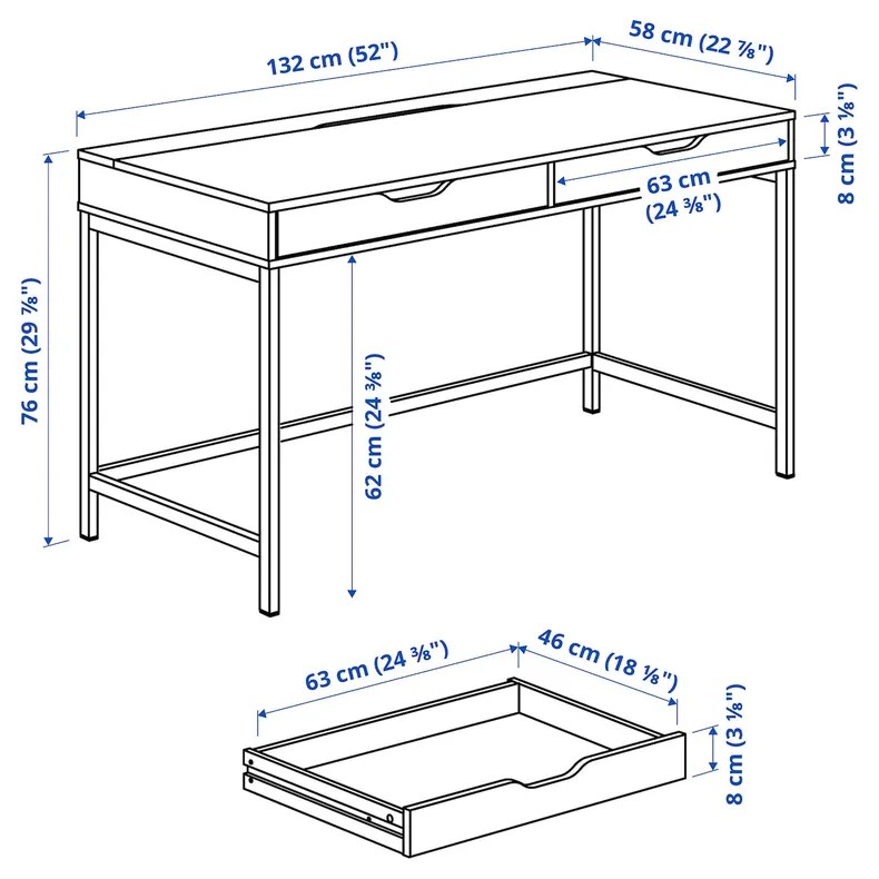 IKEA ALEX АЛЕКС, письмовий стіл, сіро-бірюзовий, 132x58 см 804.838.05 фото №8