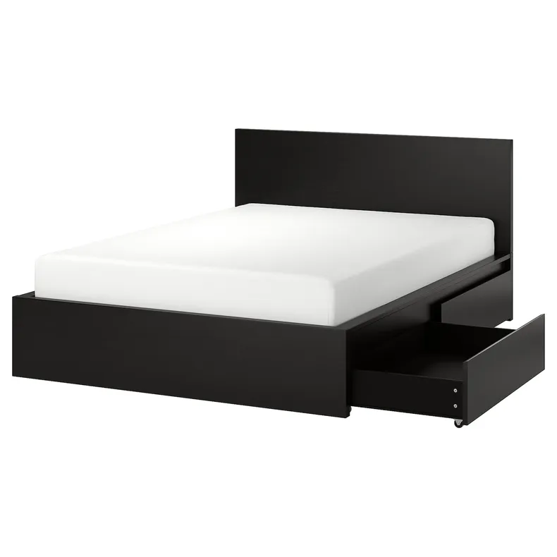 IKEA MALM МАЛЬМ, каркас кровати+2 кроватных ящика, черно-коричневый / Лурой, 140x200 см 291.762.92 фото №1