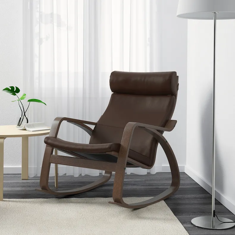 IKEA POÄNG ПОЕНГ, крісло-гойдалка, коричневий / ГЛОСЕ темно-коричневий 494.293.02 фото №2