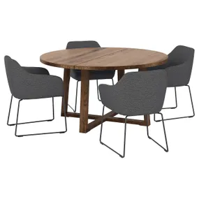 IKEA MÖRBYLÅNGA МЕРБЮЛОНГА / TOSSBERG ТОССБЕРГ, стіл+4 стільці, дуб okl коричневий морилка / сірий металік, 145 см 992.880.31 фото