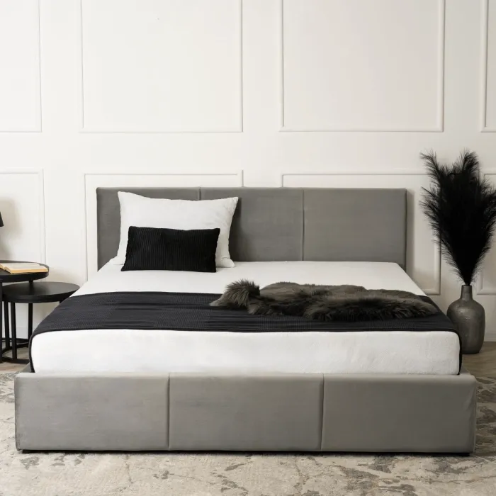Кровать двуспальная бархатная MEBEL ELITE ALISSON Velvet, 160x200 см, Серый фото №6