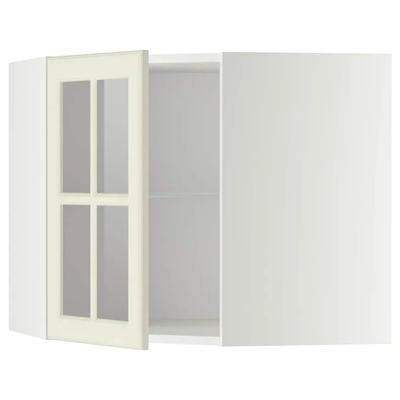 IKEA METOD МЕТОД, кутова настін шафа, полиці / скл двер, білий / БУДБІН кремово-білий, 68x60 см 493.955.09 фото №1