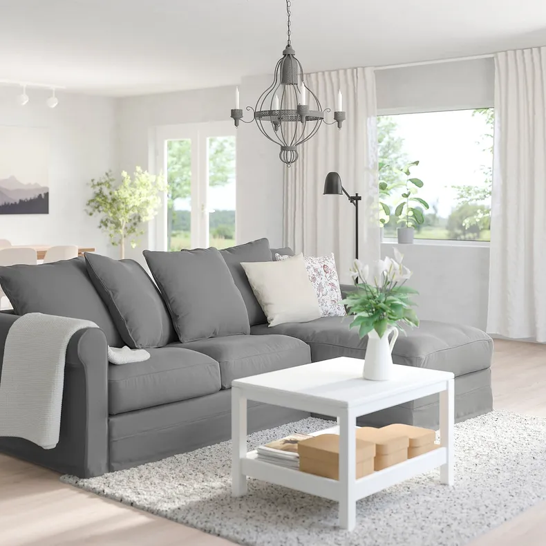 IKEA GRÖNLID ГРЁНЛИД, 3-местный диван с козеткой, Люнген средне-серый 994.090.66 фото №2