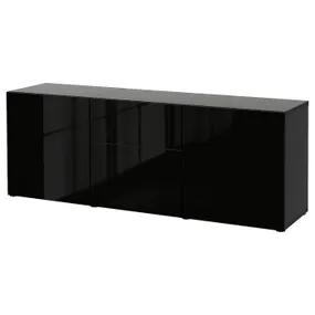 IKEA BESTÅ БЕСТО, комбинация для хранения с ящиками, черный / коричневый / сельсвикенский глянец / черный, 180x42x65 см 994.126.53 фото