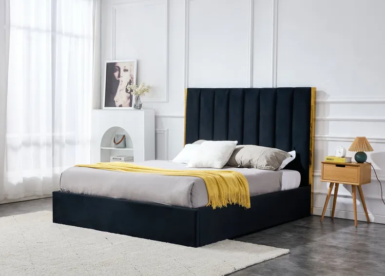 Ліжко двоспальне HALMAR PALAZZO 160x200 см, чорне / золоте фото №2