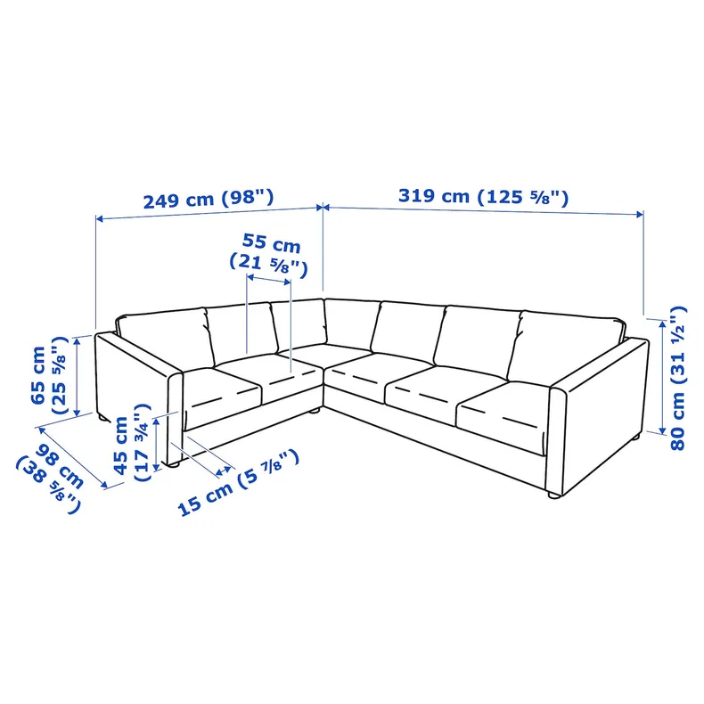 IKEA VIMLE ВІМЛЕ, кутовий диван, 5-місний, Гранн, Бомстад чорний фото №7