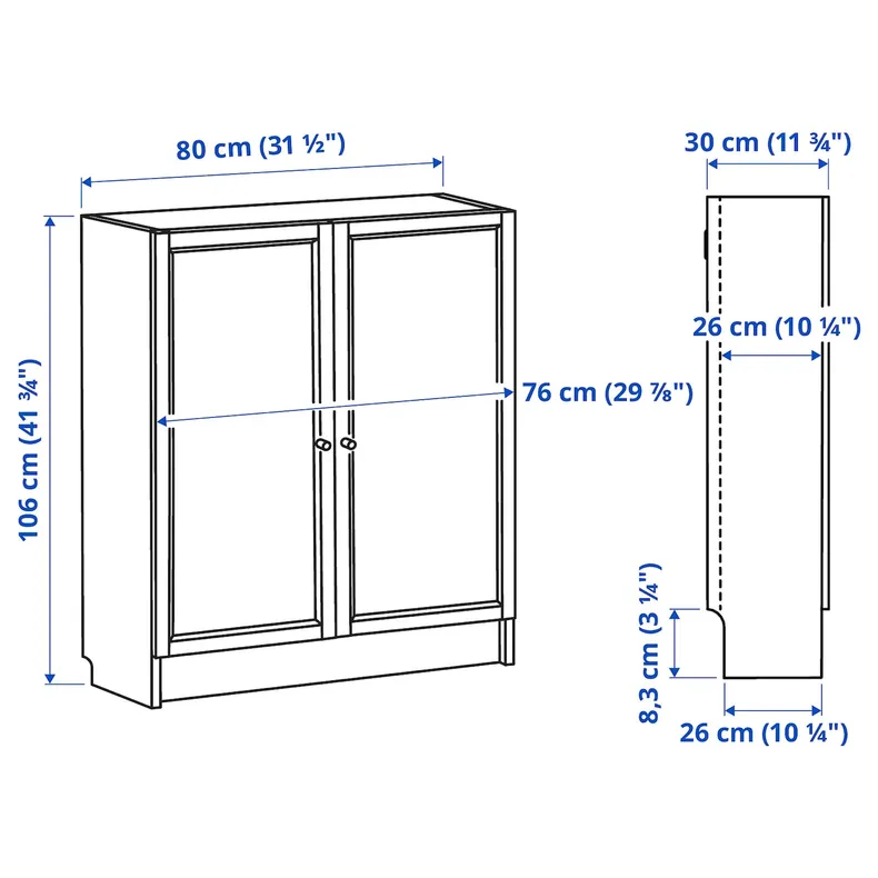 IKEA BILLY БИЛЛИ / OXBERG ОКСБЕРГ, стеллаж с дверьми, коричневый орех, 80x30x106 см 394.832.76 фото №6