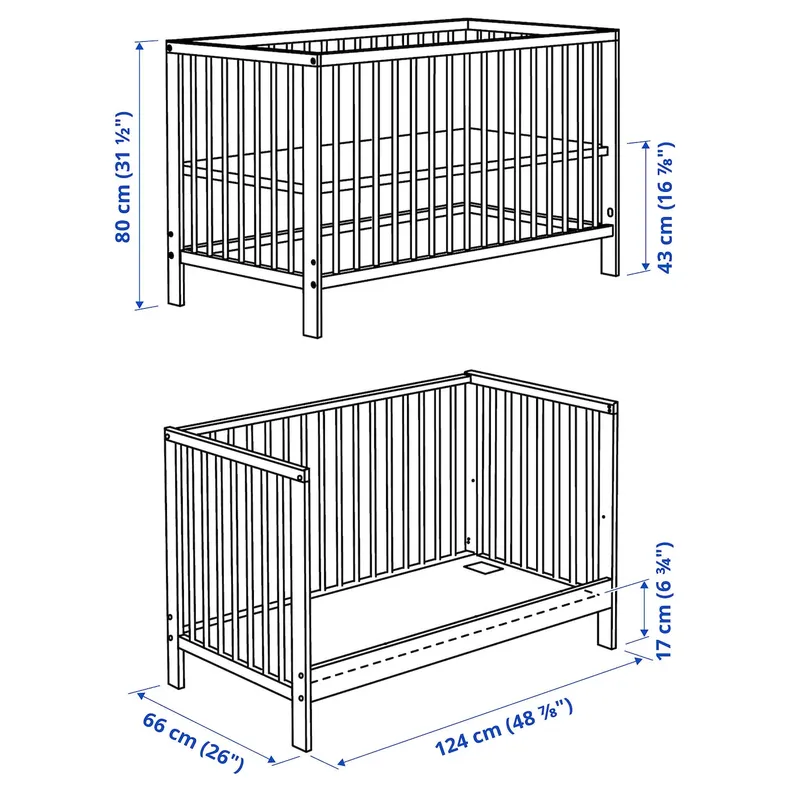 IKEA GULLIVER ГУЛЛІВЕР, ліжко для немовлят, береза, 60x120 см 405.497.47 фото №5
