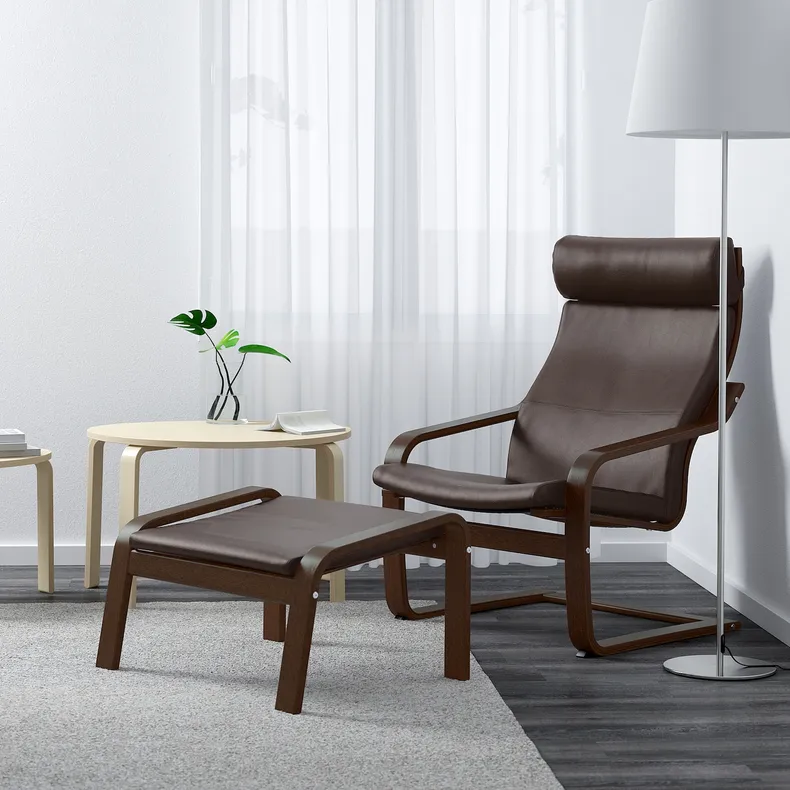 IKEA POÄNG ПОЕНГ, крісло, коричневий / ГЛОСЕ темно-коричневий 898.607.65 фото №2