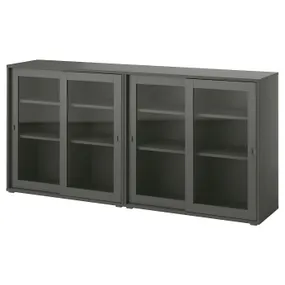 IKEA VIHALS ВИХАЛС, комбинация д / хранения+стекл дверц, темно-серое / прозрачное стекло, 190x37x90 см 095.212.08 фото