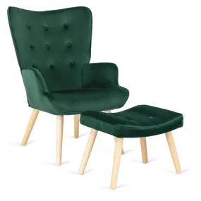 Кресло мягкое бархатное с подставкой для ног MEBEL ELITE LOZANO Velvet, Зеленый фото