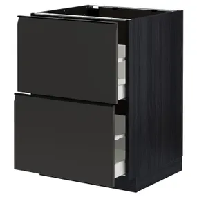 IKEA METOD МЕТОД / MAXIMERA МАКСИМЕРА, напольный шкаф 2фасада / 2выс ящика, черный / матовый антрацит, 60x60 см 894.955.59 фото