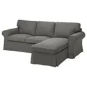 IKEA EKTORP ЕКТОРП, 3-місний диван із кушеткою, ХАКЕБУ темно-сірий 895.090.28 фото thumb №1