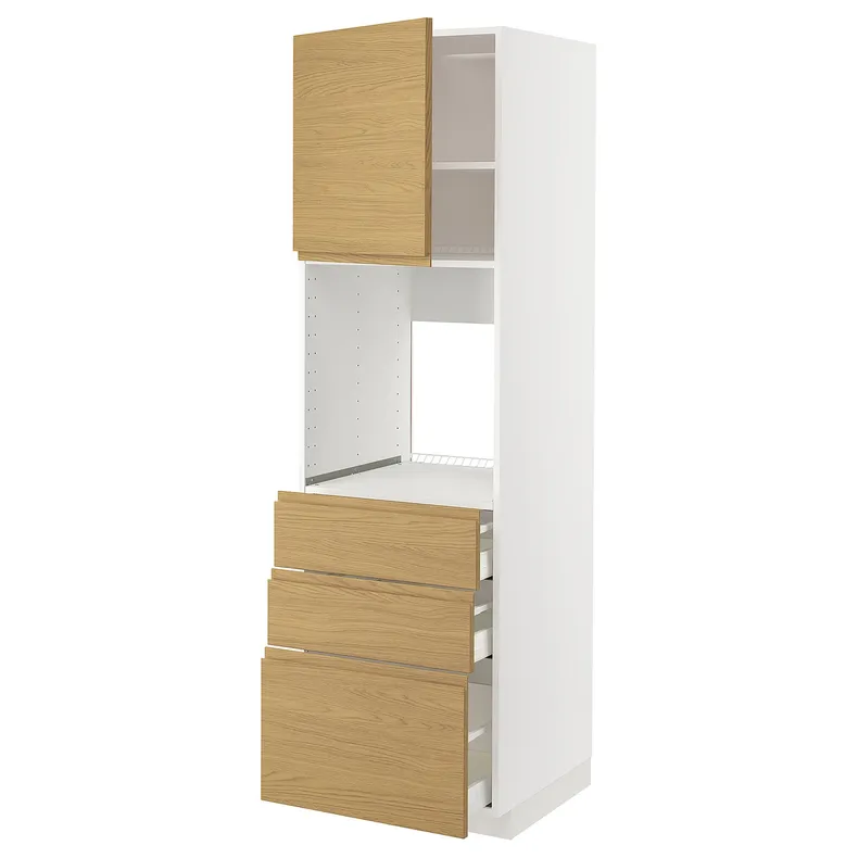IKEA METOD МЕТОД / MAXIMERA МАКСИМЕРА, высокий шкаф д / духовки / дверь / 3ящика, белый / Воксторп имит. дуб, 60x60x200 см 395.388.39 фото №1