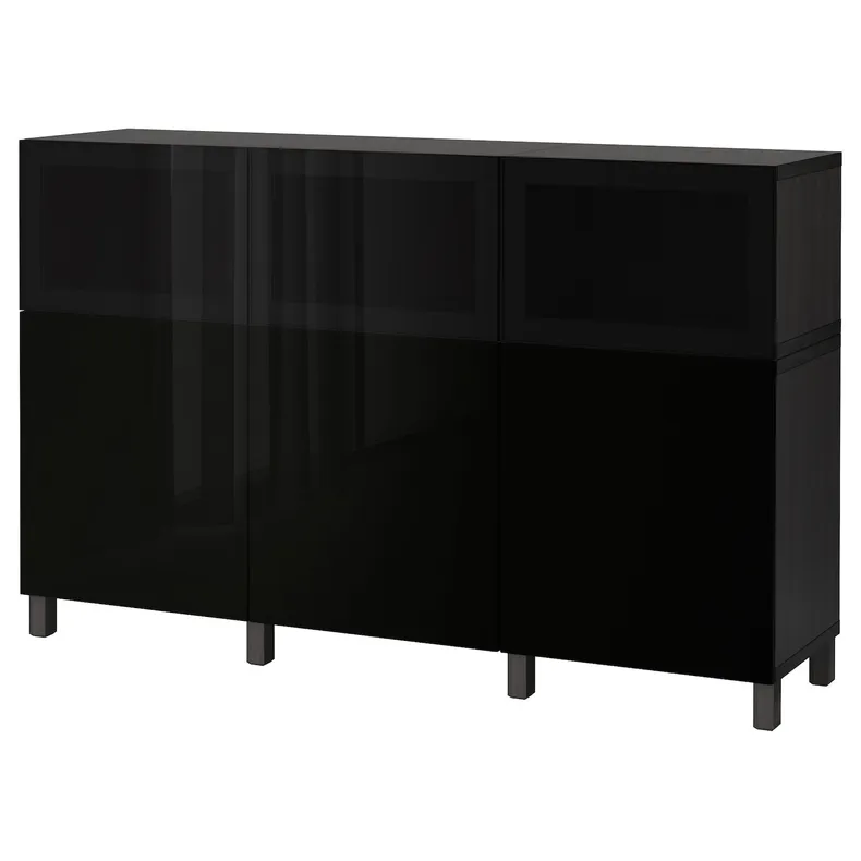 IKEA BESTÅ БЕСТО, комбинация для хранения с дверцами, Selsviken black / Glassvik high gloss / black smoked glass, 180x42x112 см 092.081.85 фото №1