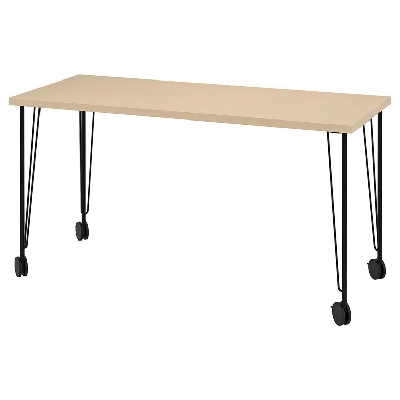 IKEA MÅLSKYTT МОЛЬСКЮТТ / KRILLE КРІЛЛЕ, письмовий стіл, okl береза / чорний, 140x60 см 295.099.98 фото №1
