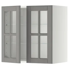 IKEA METOD МЕТОД, настінна шафа, полиці / 2 склх дверц, білий / сірий Бодбін, 60x60 см 093.949.55 фото