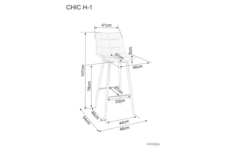 Барний стілець оксамитовий, хокер SIGNAL CHIC H-1, Bluvel 14 - сірий фото №2