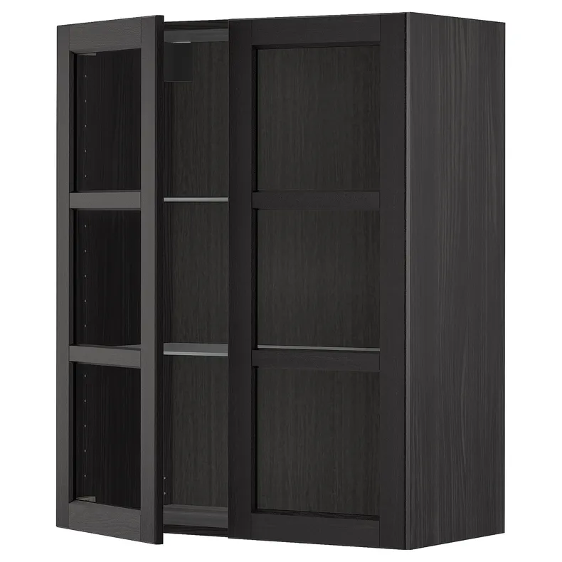 IKEA METOD МЕТОД, настінна шафа, полиці / 2 склх дверц, чорний / Лерхіттан, пофарбований у чорний колір, 80x100 см 194.546.99 фото №1