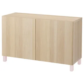 IKEA BESTÅ БЕСТО, комбінація д / зберіган з дверцятами, дуб білий морений / лапвікен / штуббарп рожевий, 120x40x74 см 394.244.04 фото