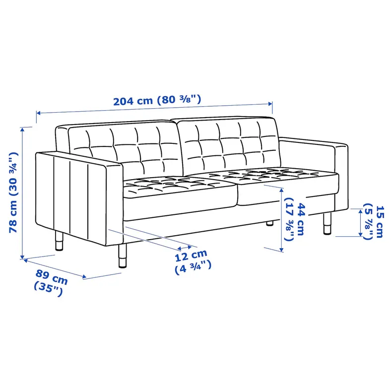 IKEA LANDSKRONA ЛАНДСКРУНА, 3-местный диван, Окрашенный бежевый / черный / дерево 994.911.36 фото №2