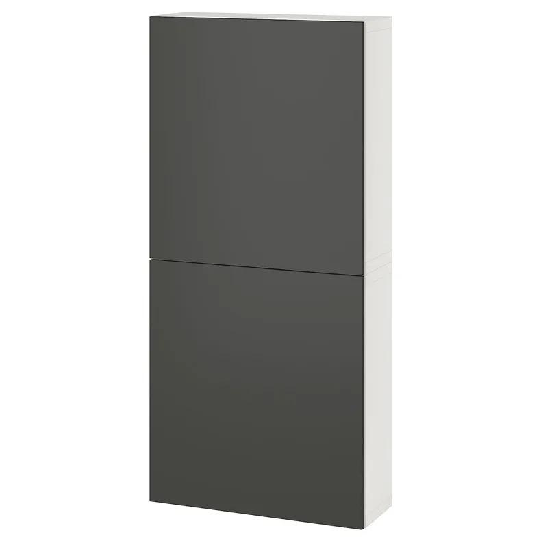 IKEA BESTÅ БЕСТО, шафа навісна із 2 дверцятами, білий/ЛАППВІКЕН темно-сірий, 60x22x128 см 995.755.03 фото №1