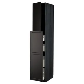 IKEA METOD МЕТОД / MAXIMERA МАКСИМЕРА, высокий шкаф / выдв секц / 4ящ / 1дв / 2плк, черный / Лерхиттан с черными пятнами, 40x60x220 см 394.662.86 фото