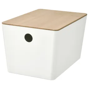 IKEA KUGGIS КУГГІС, коробка з кришкою, білий/бамбук, 18x26x15 см 295.612.84 фото