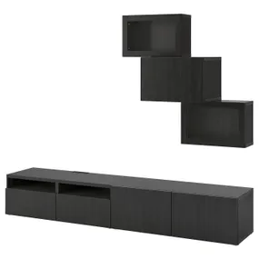 IKEA BESTÅ БЕСТО, шкаф для ТВ, комбин / стеклян дверцы, черно-коричневый / Лапвикен черно-коричневый прозрачное стекло, 240x42x190 см 694.112.97 фото