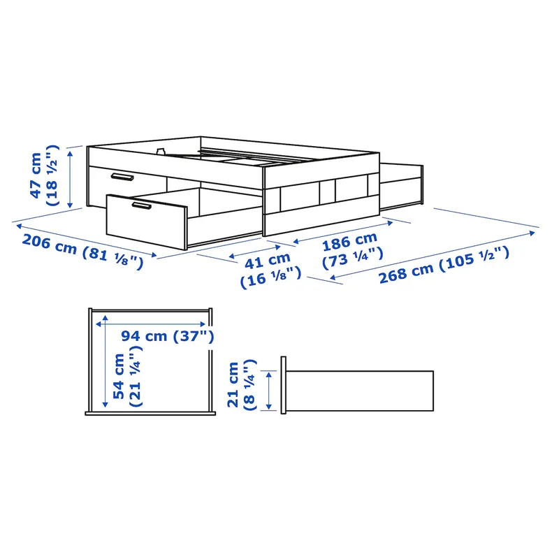 IKEA BRIMNES БРИМНЭС каркас кровати с ящиками, белый, 180x200 см фото №7