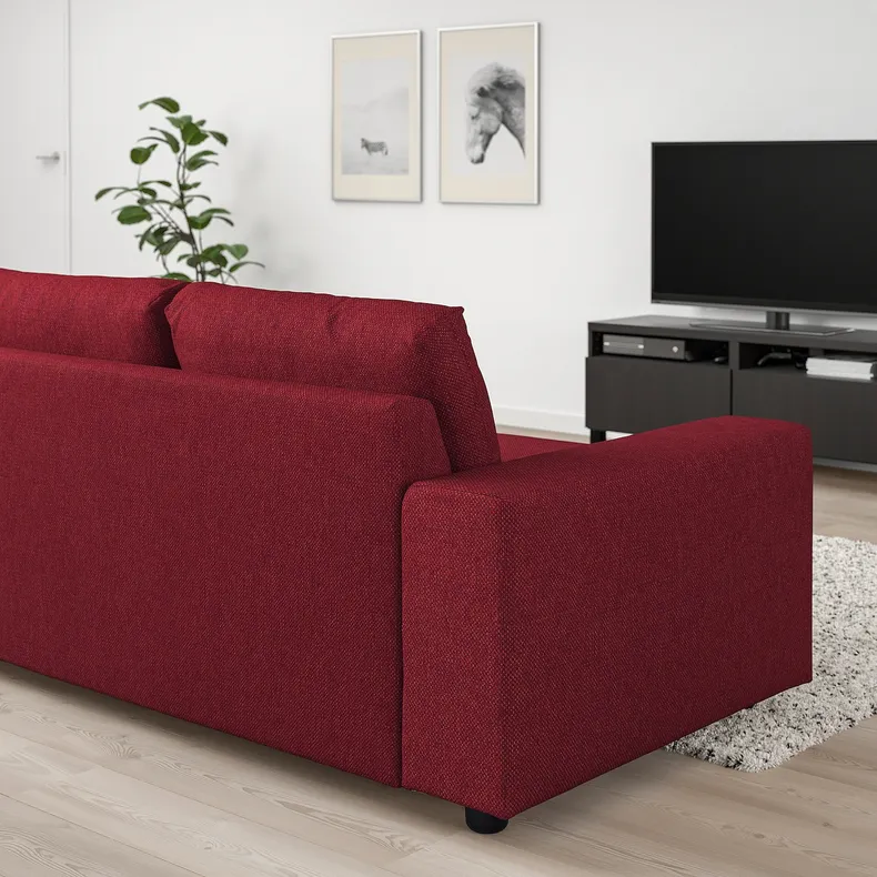 IKEA VIMLE ВІМЛЕ, 3-місний диван, з широкими підлокітниками/Lejde червоний/коричневий 194.328.10 фото №2