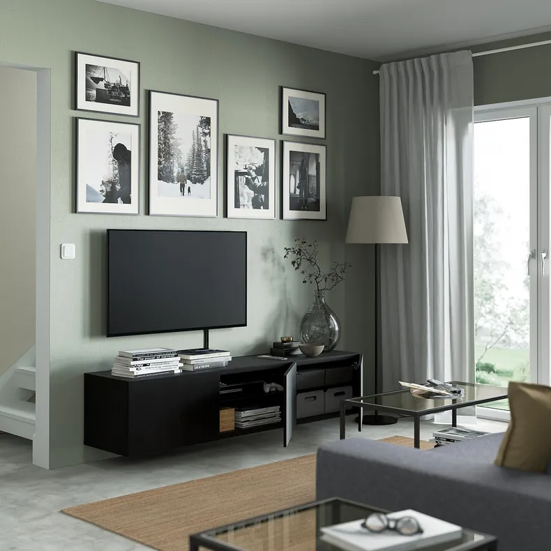IKEA BESTÅ БЕСТО, тумба для телевізора з дверцятами, чорно-коричневий / ЛАППВІКЕН чорно-коричневий, 180x42x38 см 793.306.63 фото №2