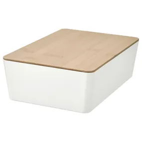 IKEA KUGGIS КУГГІС, коробка з кришкою, білий/бамбук, 18x26x8 см 795.612.86 фото