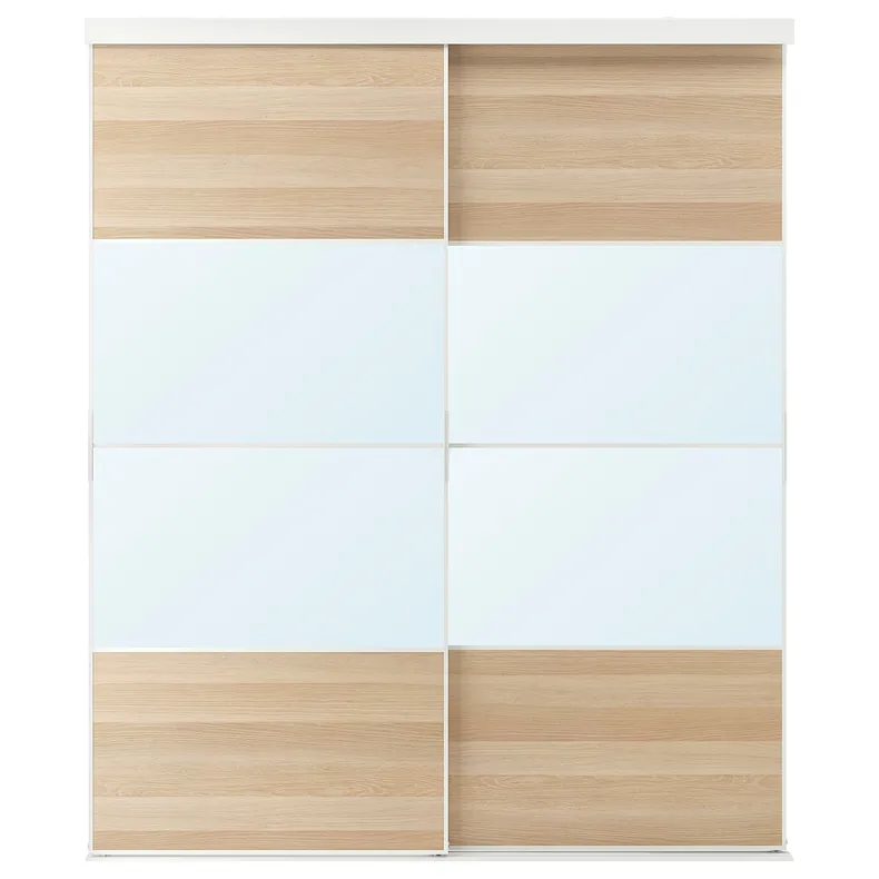 IKEA SKYTTA СКЮТТА / MEHAMN/AULI МЕХАМН/АУЛІ, комбінація розсувних дверцят, біле/дубове тоноване біле дзеркало, 202x240 см 195.759.22 фото №1